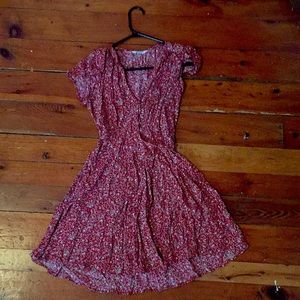 Red Floral Wrap Dress